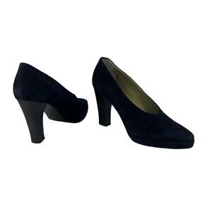 Yves Saint Laurent YSL Blue Suede Pumps Shoes Block Heel MISMATCHED 7M & 7N Vtg